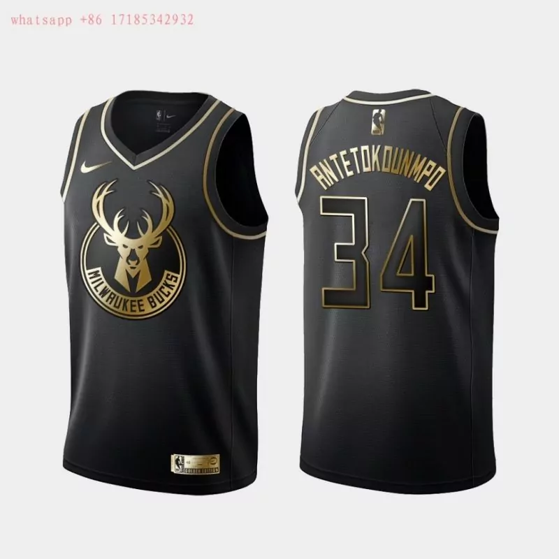 Personalized Milwaukee bucks giannis antetokounmpo 34 nba golden edition black jersey