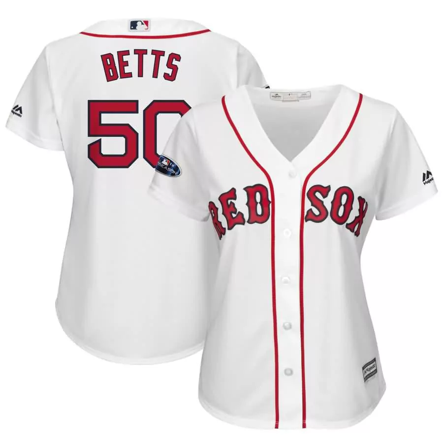 Custom Mookie betts boston red sox majestic womens 2018 postseason home cool base player jersey white