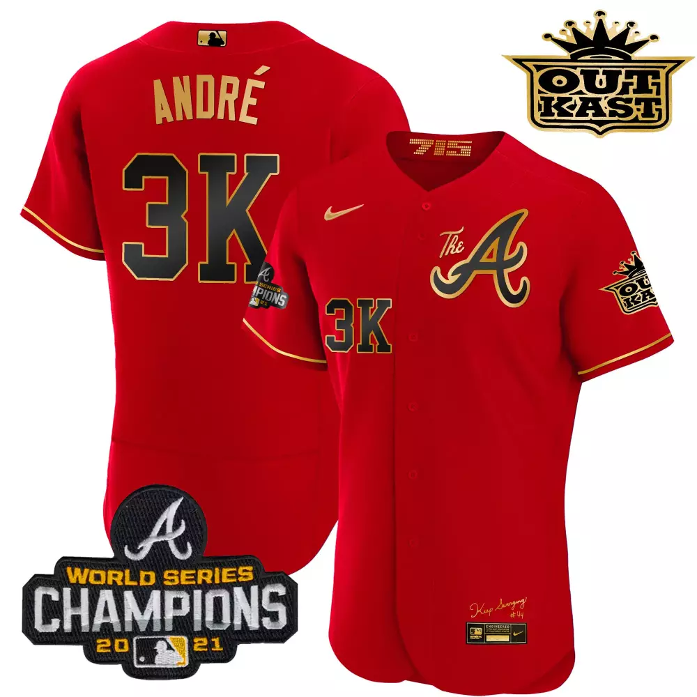 Custom Navy gold ozzie albies atlanta braves outkast gold the a flex base jersey all stitched