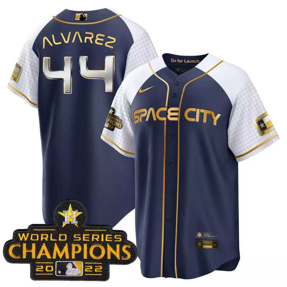 Personalized Navy gold yordan lvarez astros 2023 space city champions alternate navy cool jersey all stitched