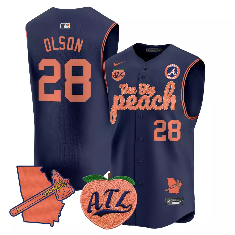 Customizable Navy matt olson braves the big peach vapor premier sleeveless jersey all stitched