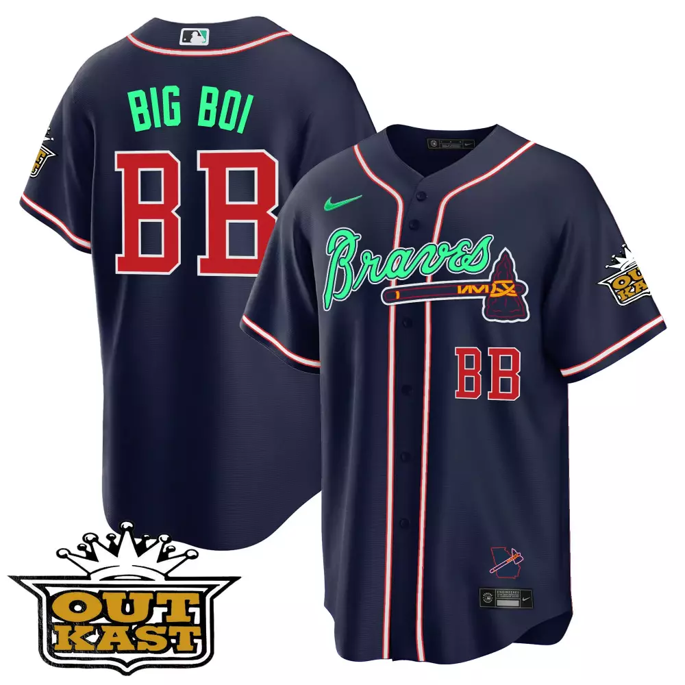 Customizable Navy outkast atlanta braves outkast cool base jersey galaxy version stitched