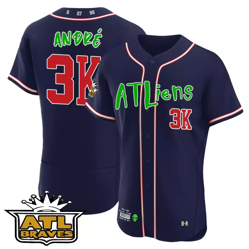 Personalized Navy ronald acuna jr atlanta braves atliens atl patch flex base jersey all stitched