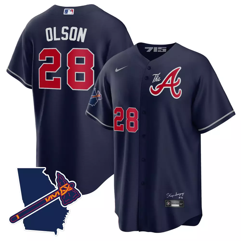 Custom Navy ronald acuna jr atlanta braves the a gold cool base jersey georgia patch all stitched
