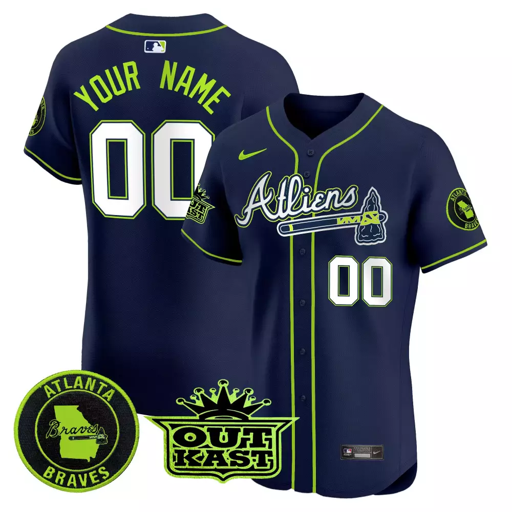 Custom Navy spencer strider atlanta braves 2024 spring training georgia patch vapor premier elite jersey all stitched