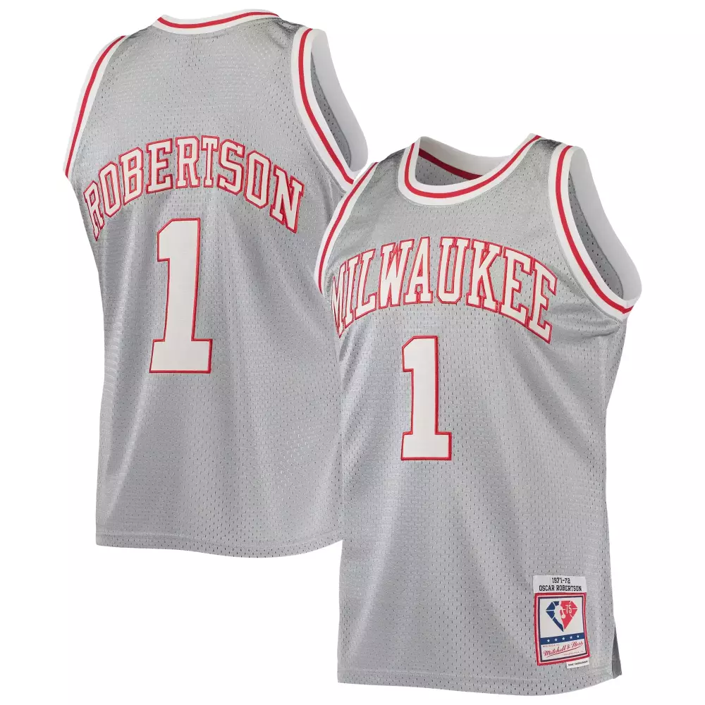 Customizable Oscar robertson milwaukee bucks mitchell amp ness 75th anniversary 1971 72 hardwood classics swingman jersey silver