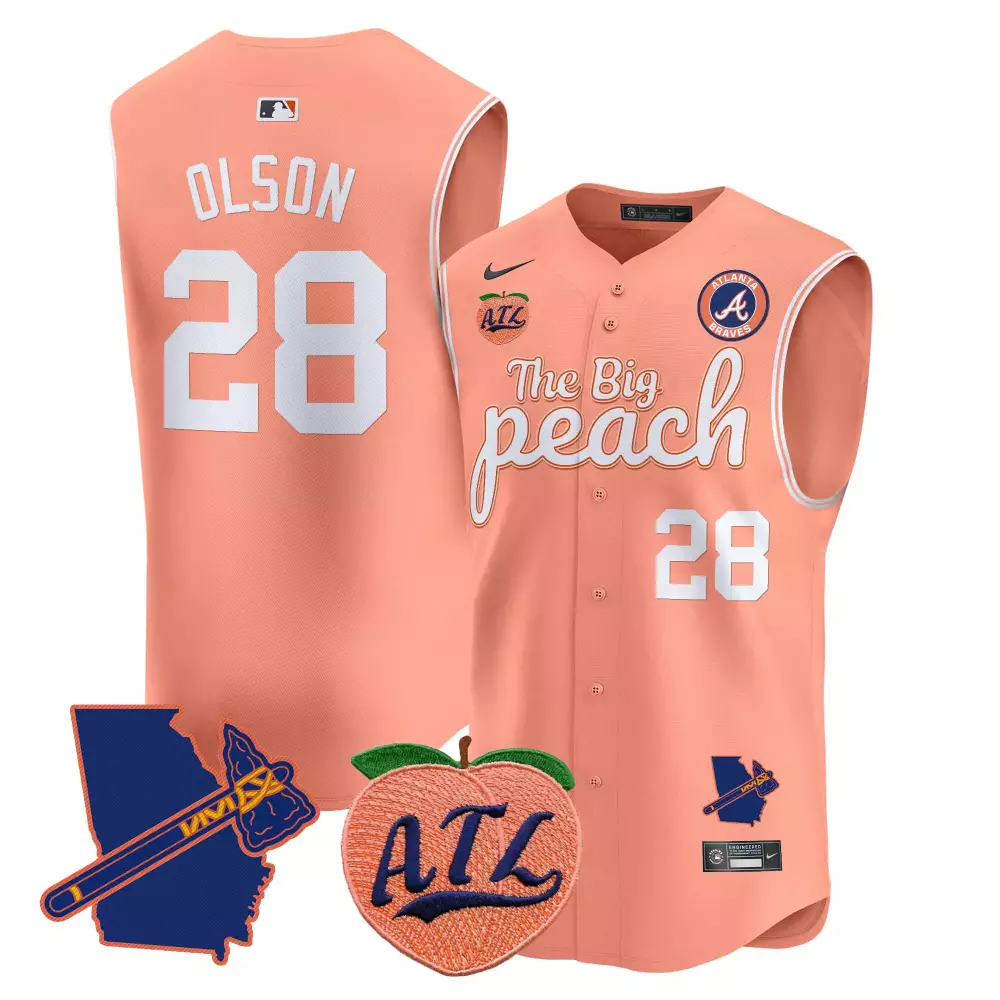 Customizable Peach matt olson braves the big peach vapor premier sleeveless jersey all stitched