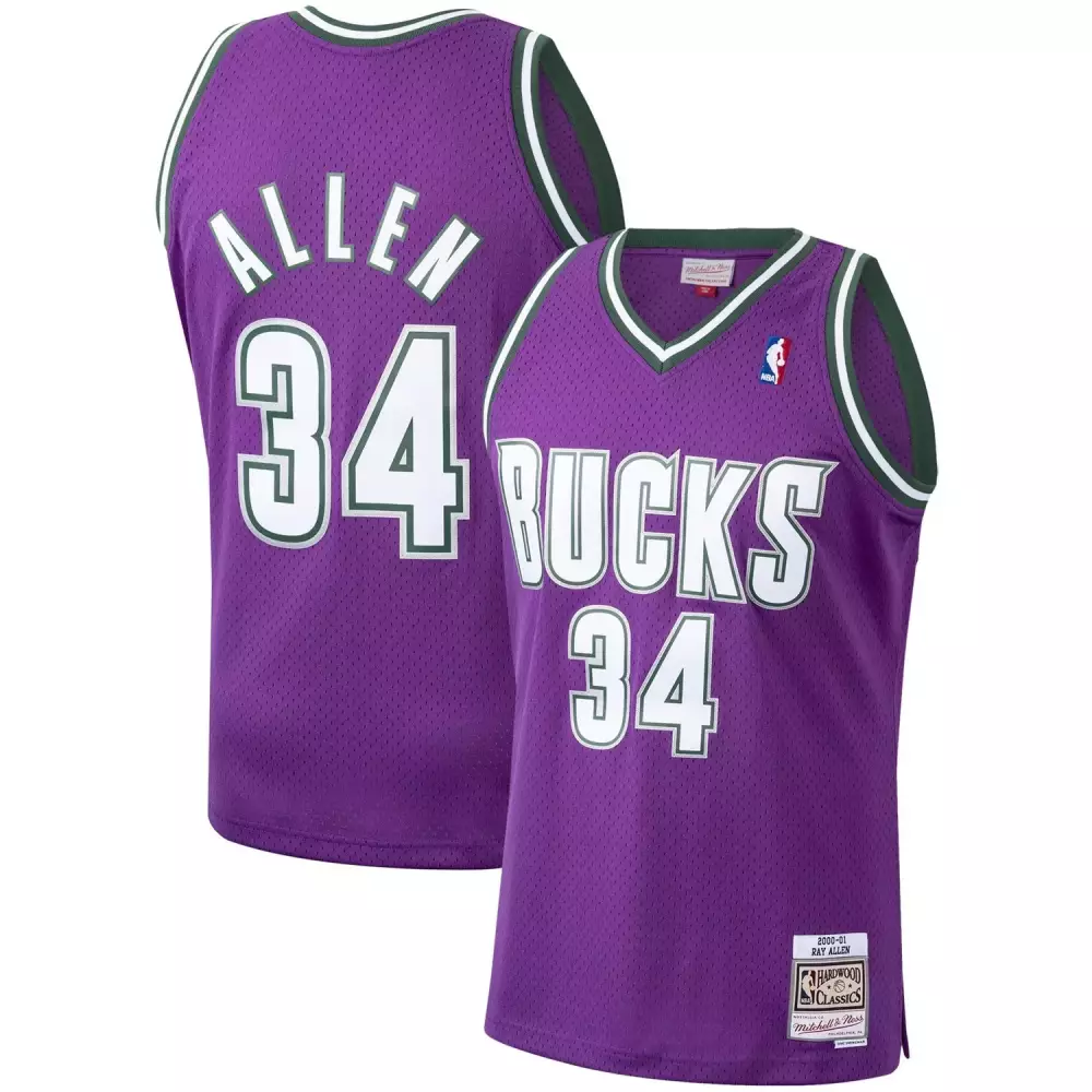Customizable Ray allen milwaukee bucks hardwood classics 200001 purple jersey gift for milwaukee bucks fans