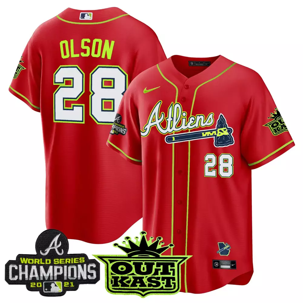 Custom Red andr atlanta braves atliens champions cool base jersey all stitched
