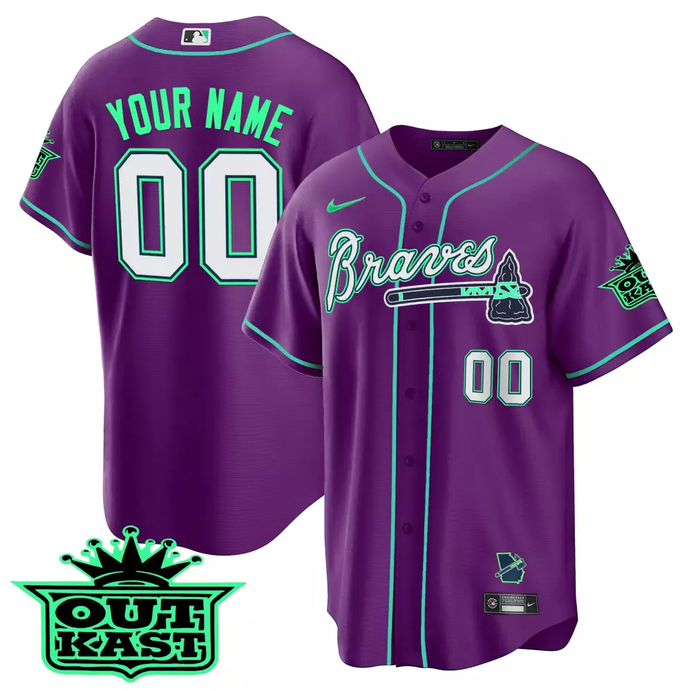 Personalized Red atlanta braves outkast cool base custom jersey galaxy version stitched