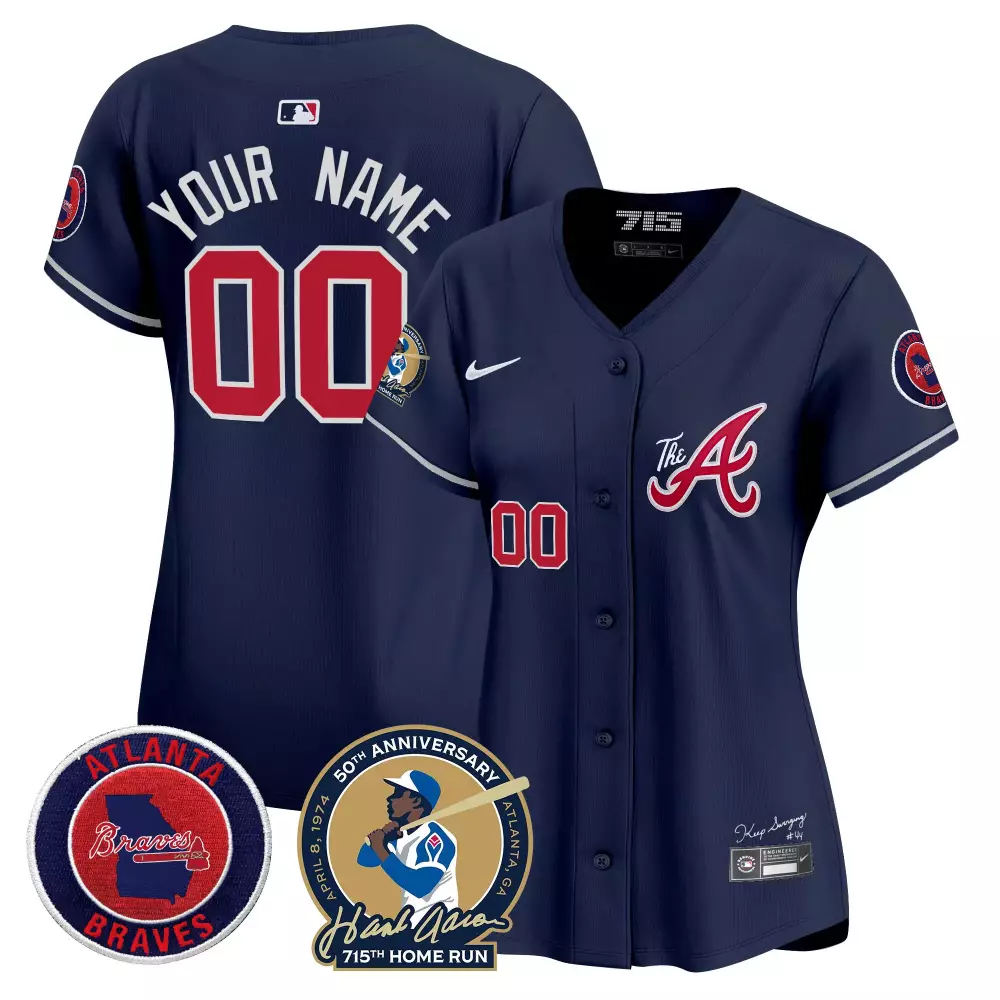 Custom Red gold atlanta braves hank aaron 715th home run patch vapor premier limited custom jersey v2 all stitched