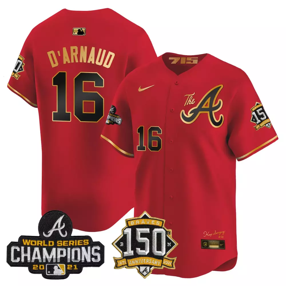 Personalized Red gold ronald acuna jr atlanta braves champions 150th patch vapor premier limited jersey all stitched
