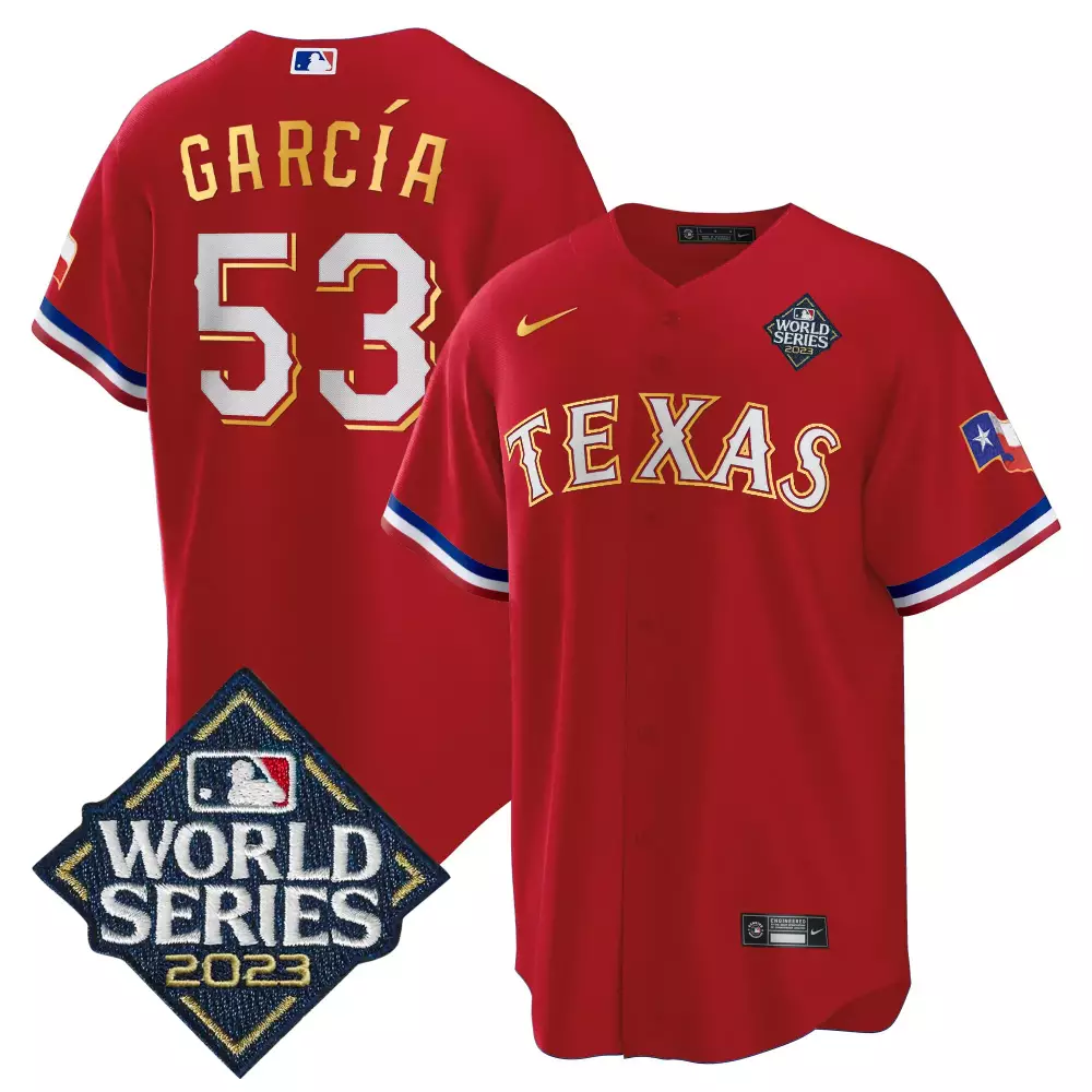 Custom Red marcus semien texas rangers 2023 world series cool base gold trim jersey v2 all stitched