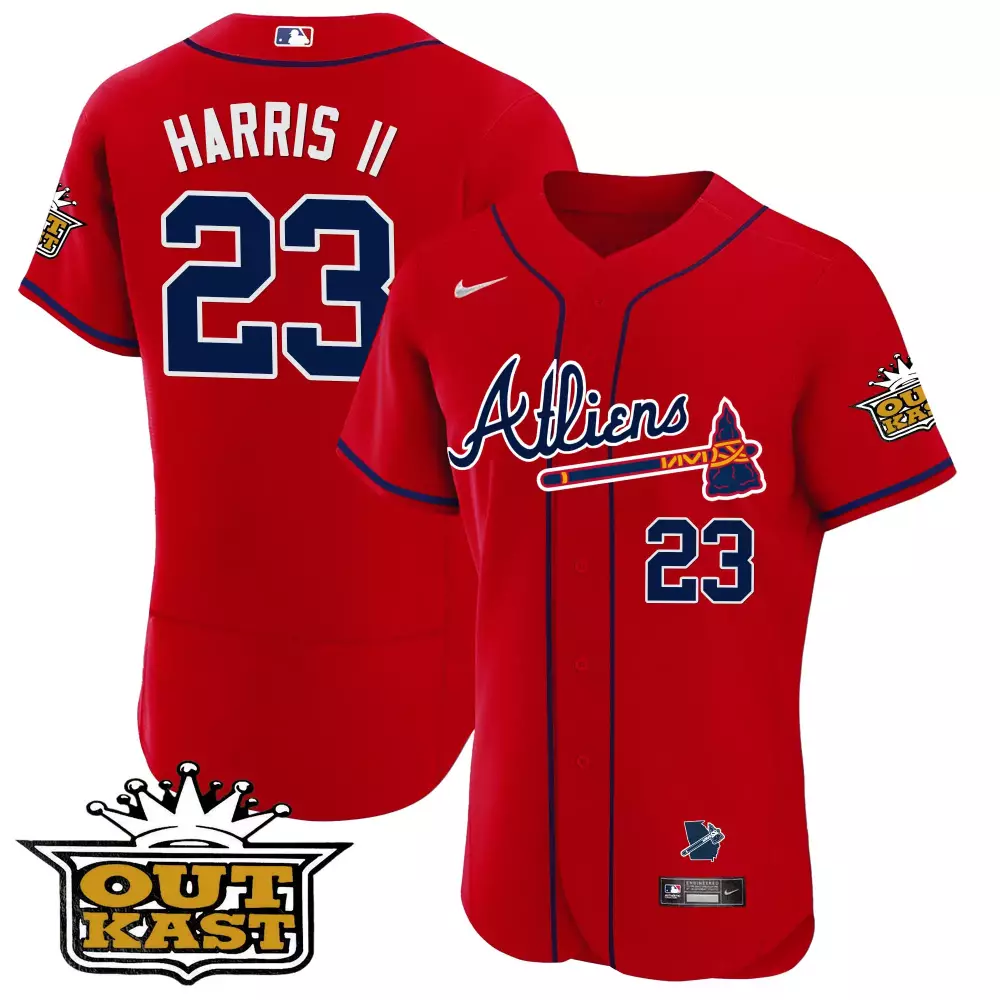 Custom Red michael harris ii atlanta braves atliens flex base jersey v2 all stitched