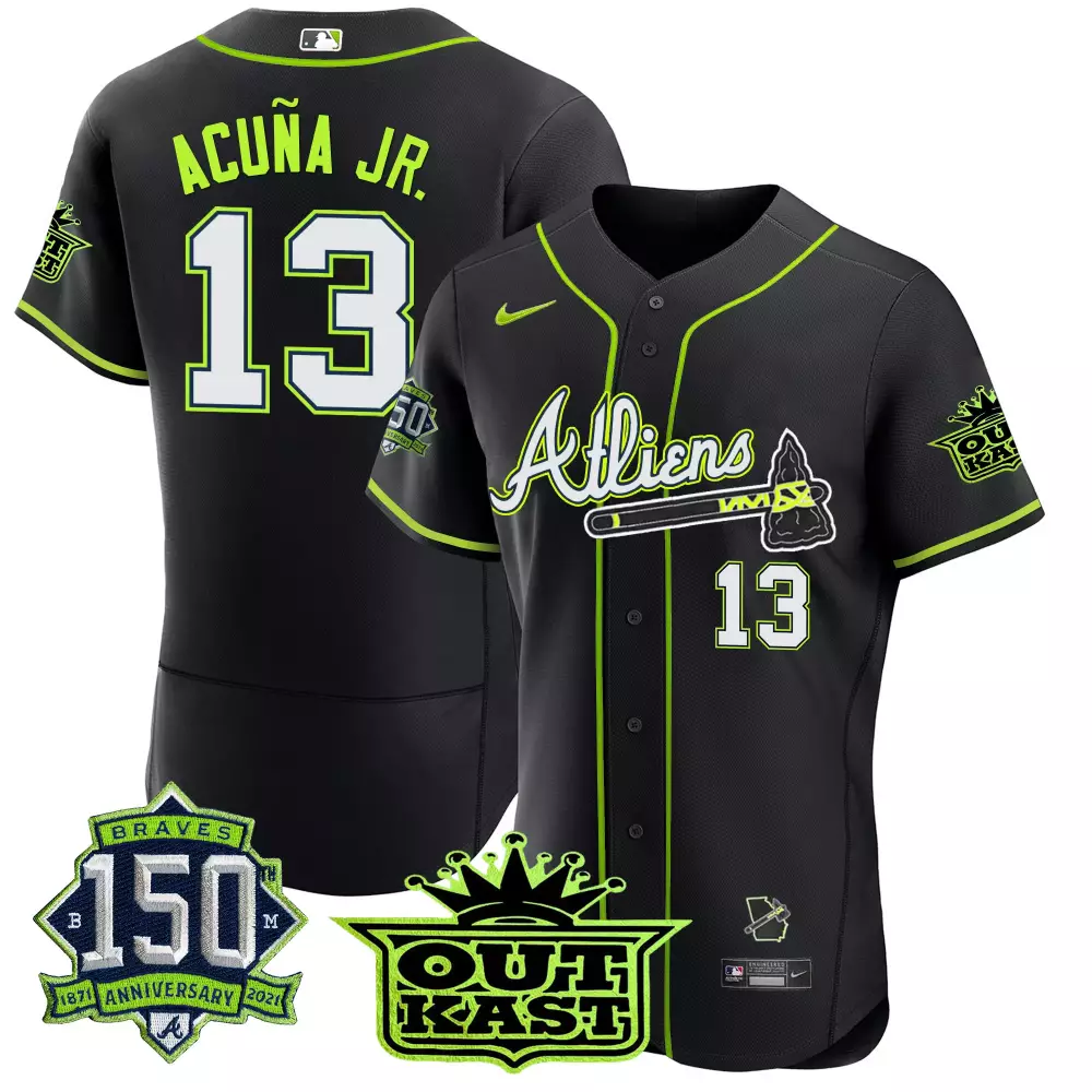Personalized Red ozzie albies atlanta braves atliens 150th anniversary patch flex base jersey all stitched
