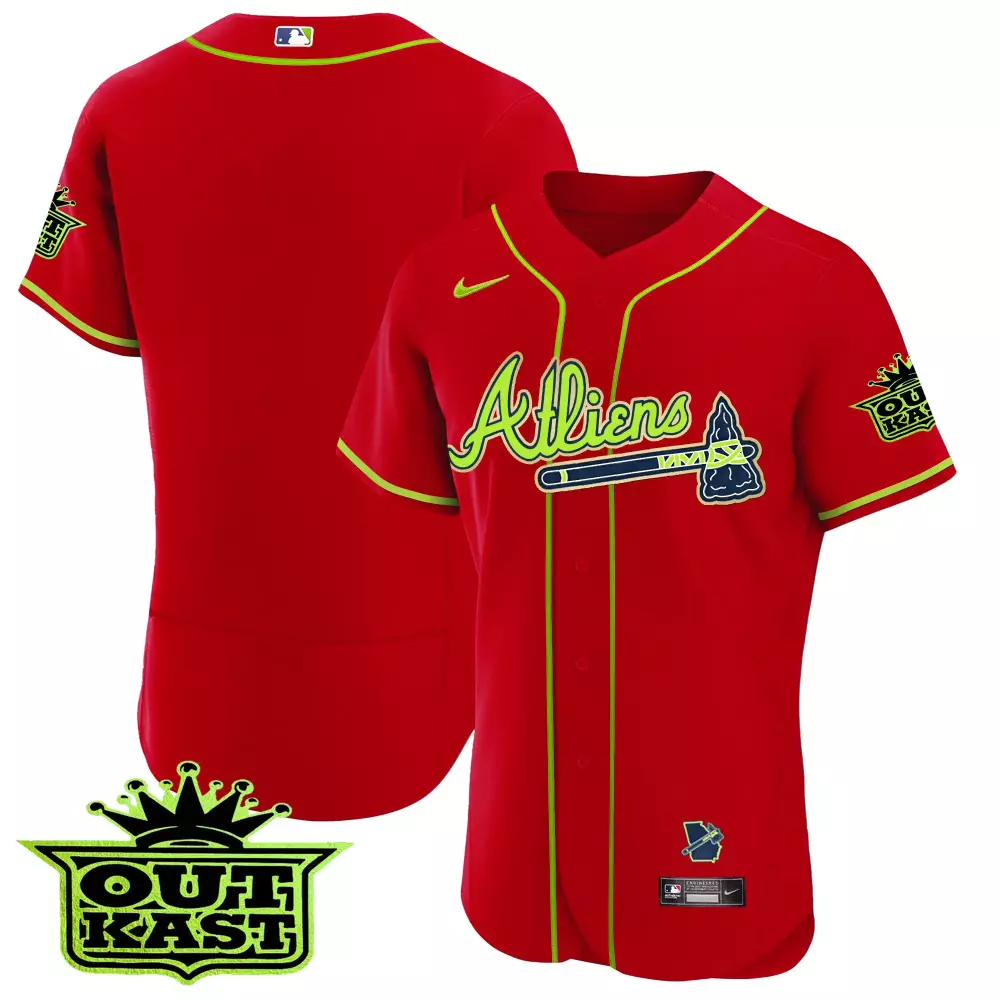 Personalized Red ozzie albies atlanta braves atliens flex base gold trim jersey all stitched