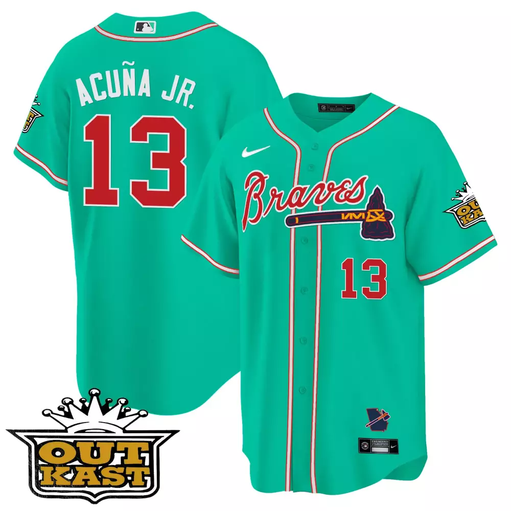 Personalized Red ozzie albies atlanta braves outkast cool base jersey galaxy version stitched