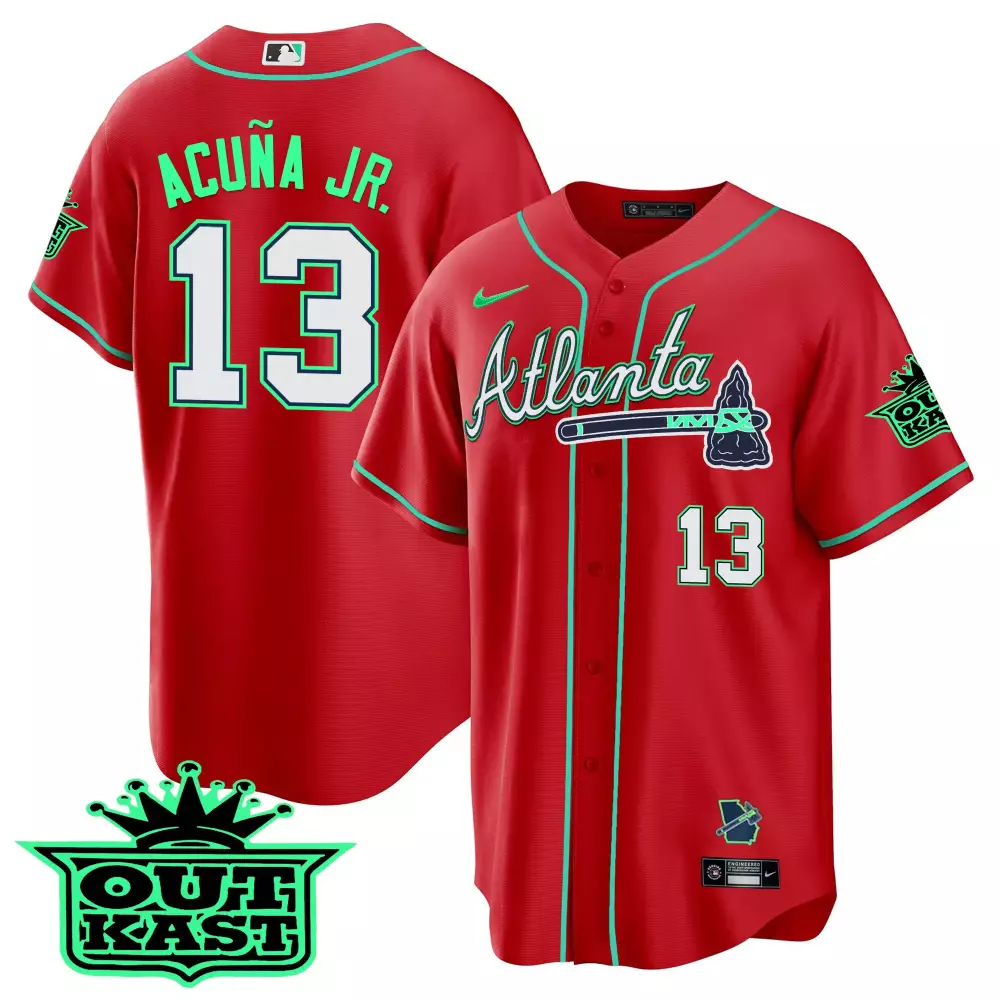 Custom Red ronald acuna jr atlanta braves outkast cool base jersey v3 galaxy version stitched