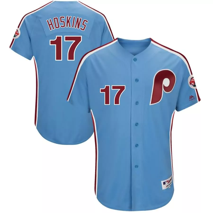 Personalized Rhys hoskins philadelphia phillies majestic 1982 turn back the clock throwback player jersey light blue