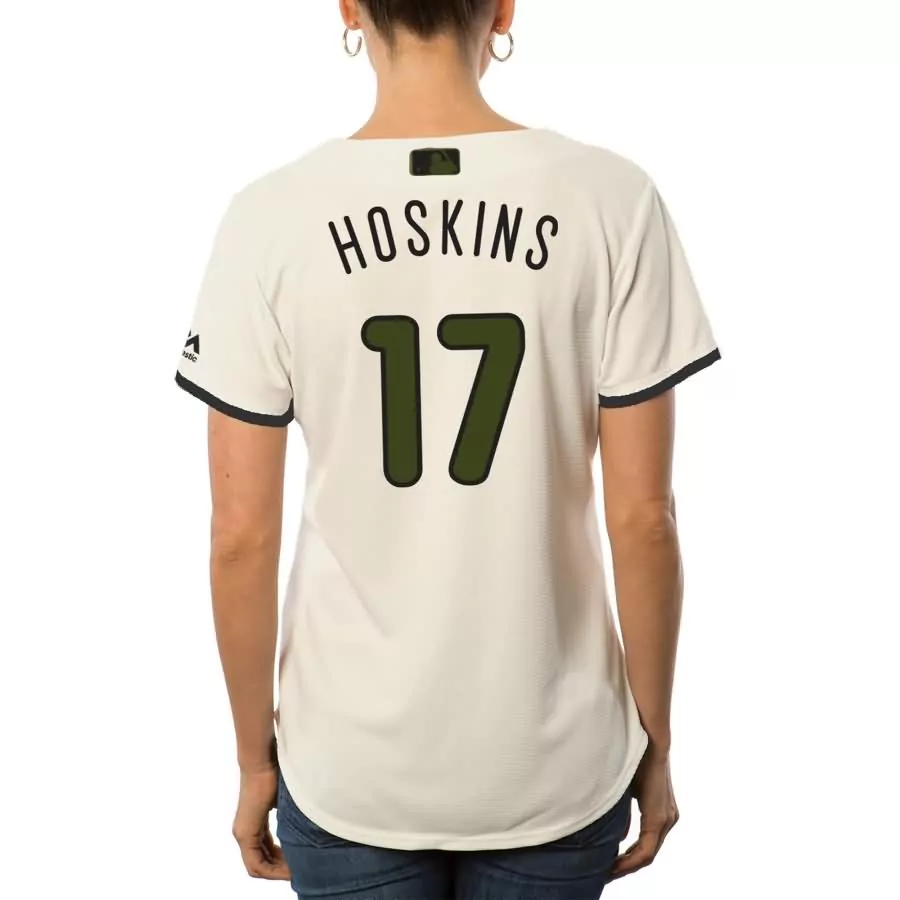 Customizable Rhys hoskins philadelphia phillies majestic womens 2018 memorial day cool base player jersey cream