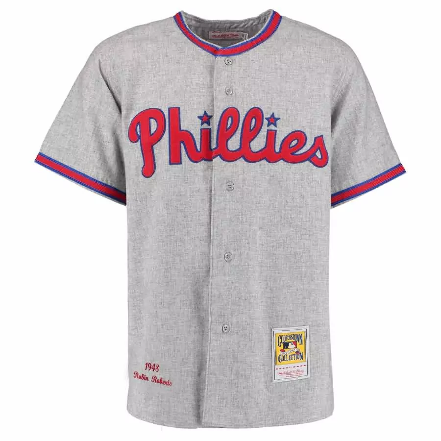 Customizable Robin roberts 1948 philadelphia phillies mitchell ness throwback jersey gray