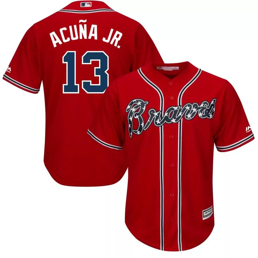 Customizable Ronald acuna jr atlanta braves majestic alternate official cool base player jersey scarlet
