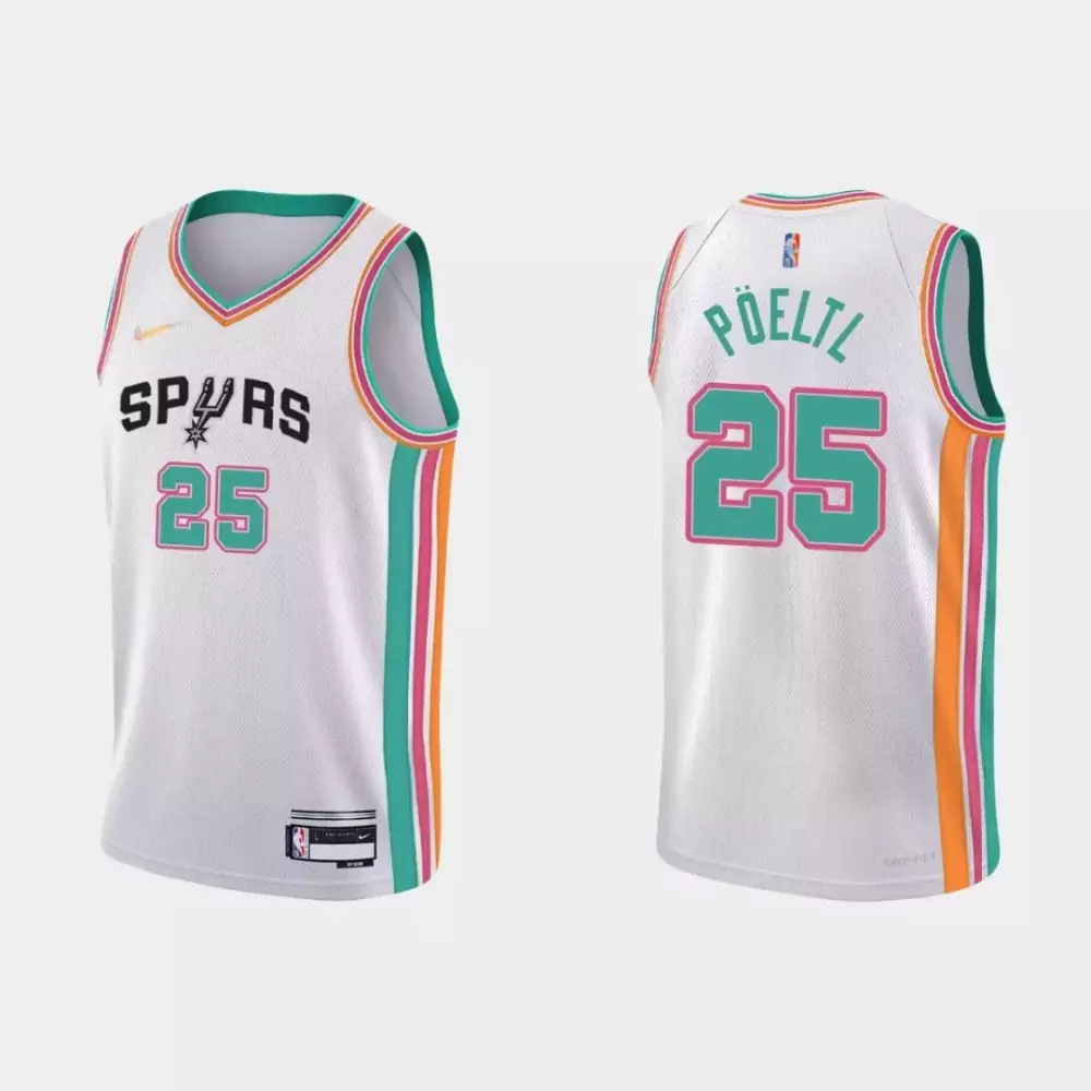 Custom San antonio spurs jakob poeltl 25 nba basketball city edition white jersey gift for spurs fans