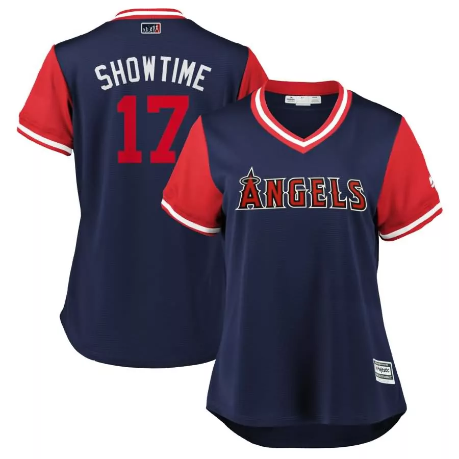 Personalized Shohei ohtani showtime los angeles angels majestic womens 2018 players weekend cool base jersey navyred