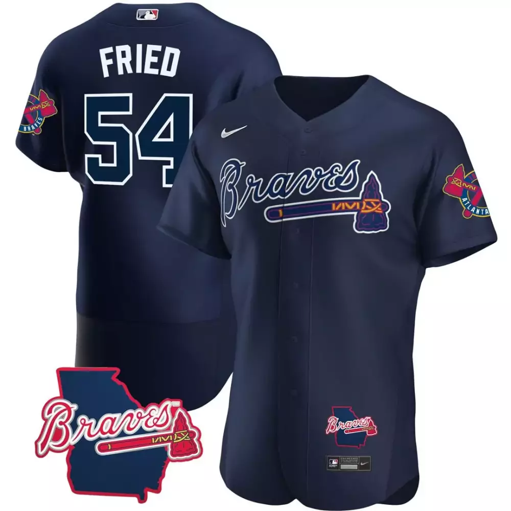 Personalized Spencer strider flex base atlanta braves georgia state patch jersey navy all stitched