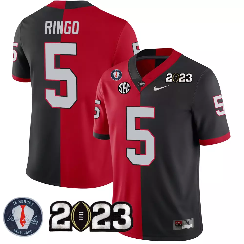 Customizable Split red black kenny mcintosh georgia bulldogs 2023 champions black red gold jersey all stitched