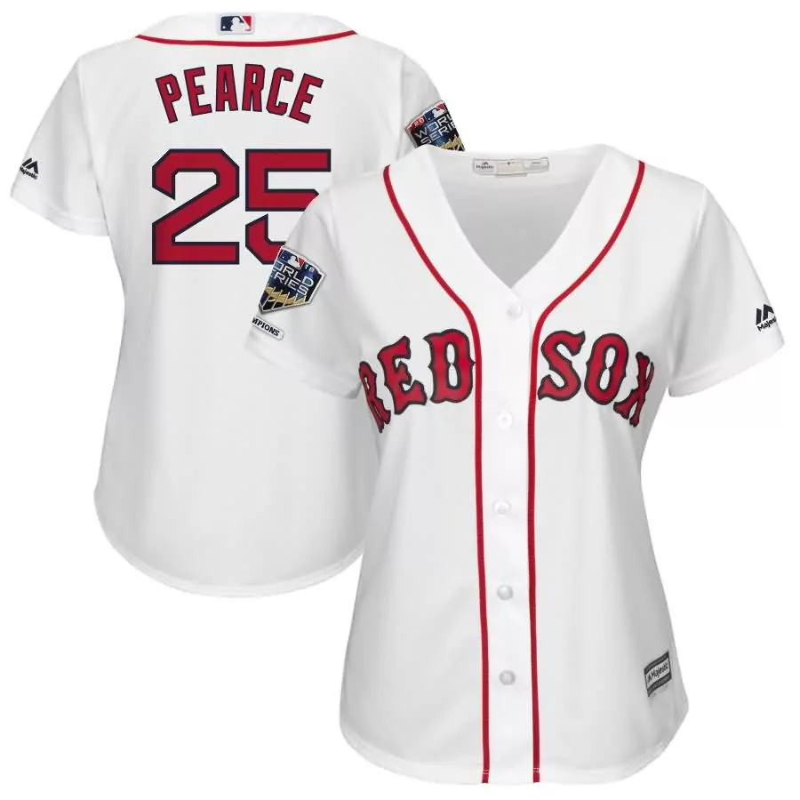 Custom Steve pearce boston red sox majestic womens 2018 world series champions home cool base player jersey white