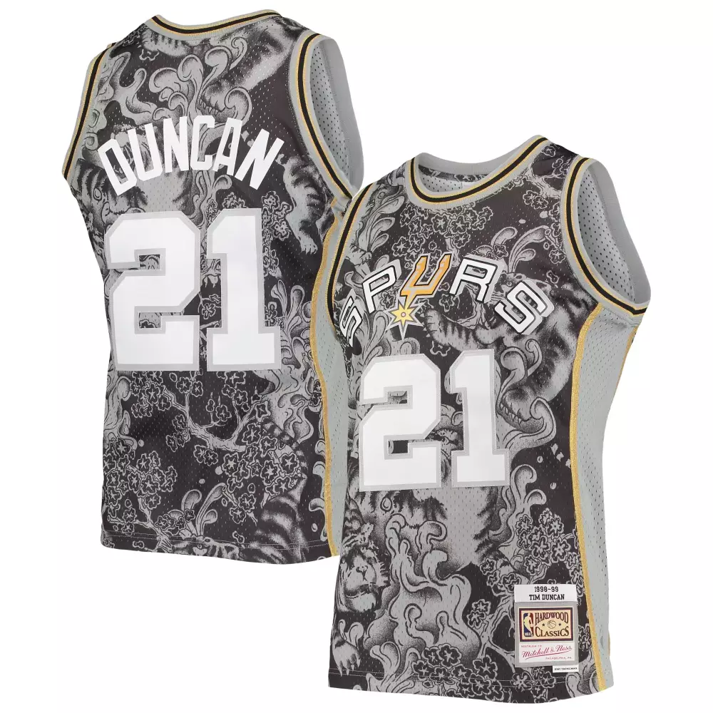 Customizable Tim duncan san antonio spurs mitchell amp ness hardwood classics 1998 99 lunar new year swingman jersey black