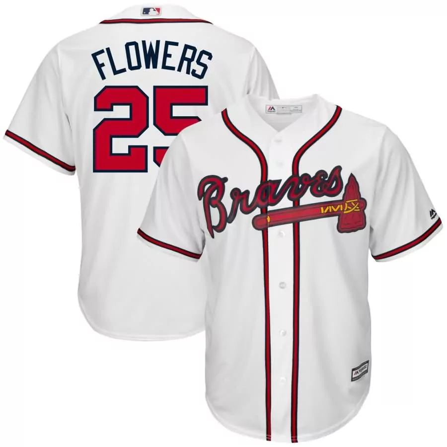 Custom Tyler flowers atlanta braves majestic home cool base replica player jersey white