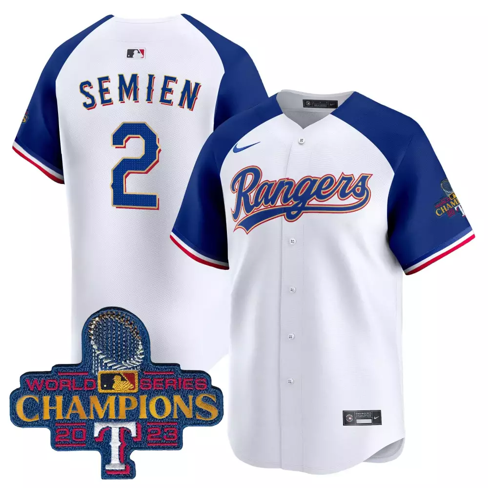 Custom White alternate marcus semien texas rangers 2023 world series champions gold trim vapor premier limited jersey all stitched