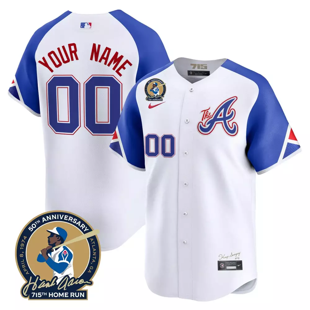 Custom White atlanta braves hank aaron 715th home run patch vapor premier limited custom jersey all stitched