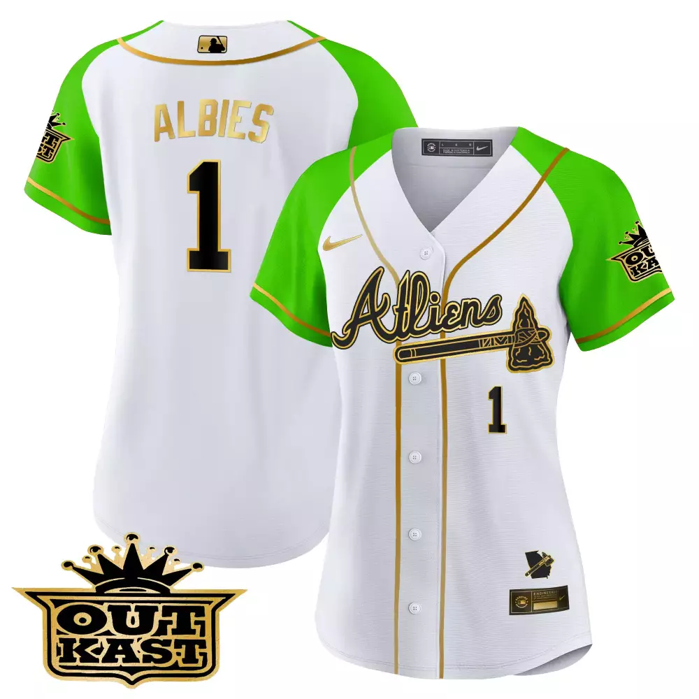 Custom White bright green matt olson atlanta braves atliens gold alternate baseball jersey all stitched