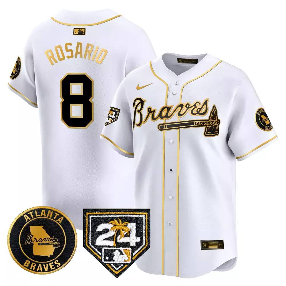 Customizable White gold eddie rosario atlanta braves 2024 spring training patch vapor premier limited jersey all stitched