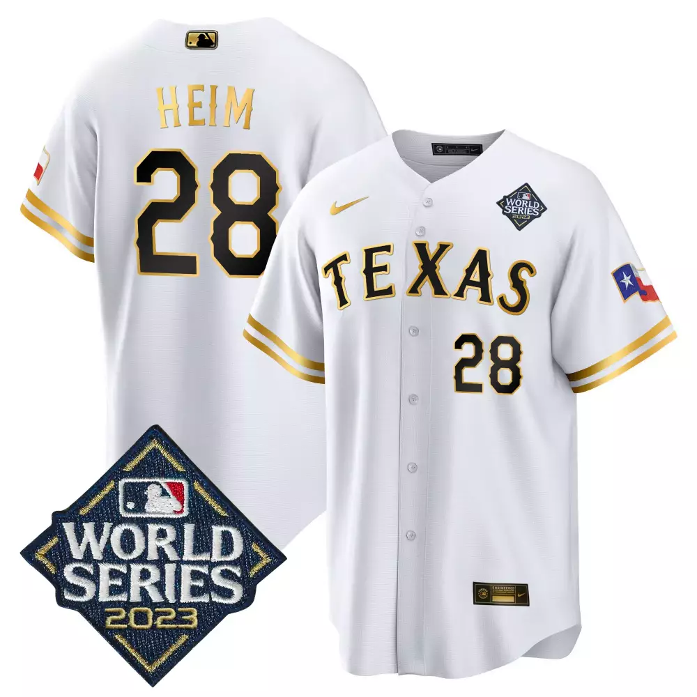 Custom White gold jonah heim texas rangers 2023 world series cool base jersey v2 all stitched