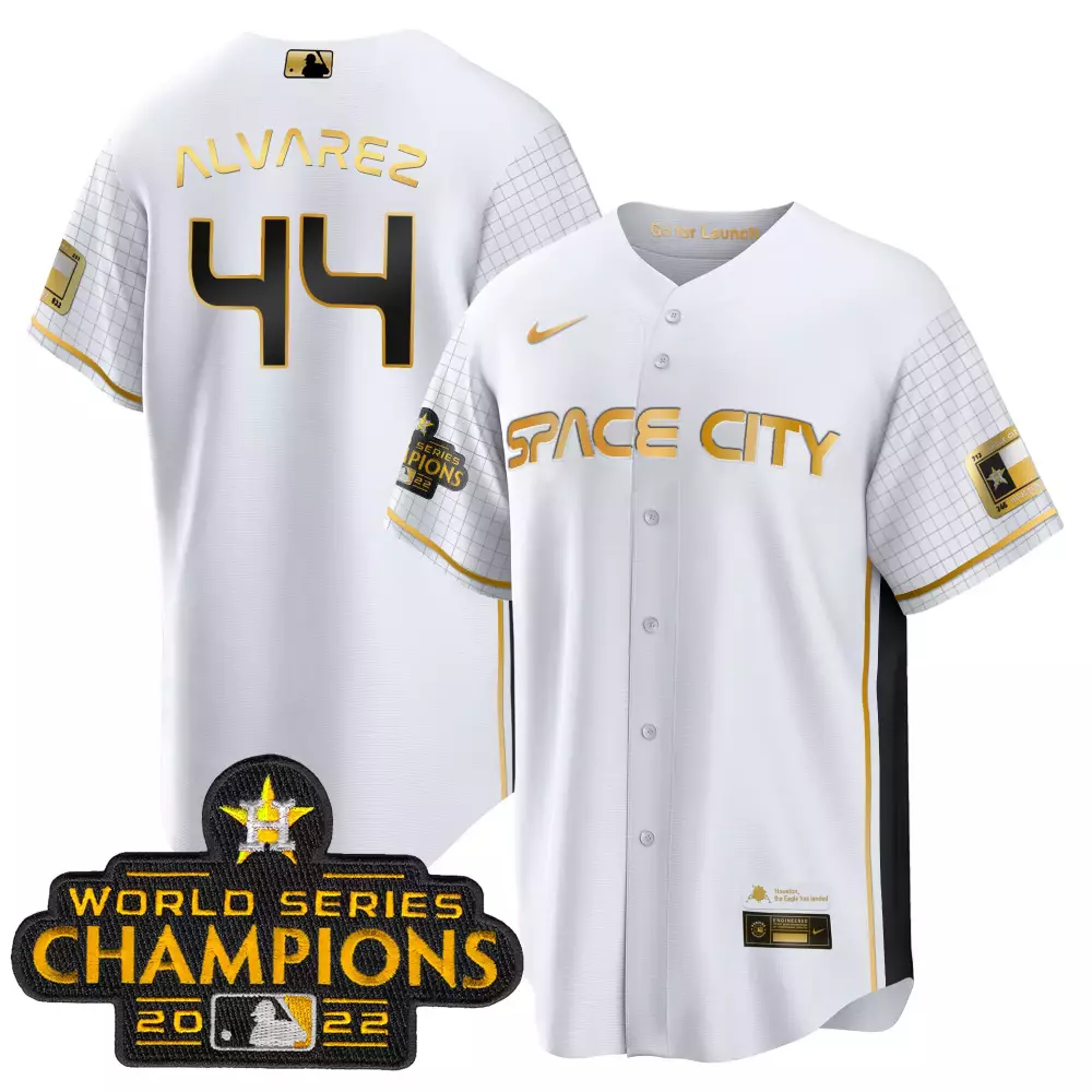 Custom White gold jos altuve astros 2023 space city champions cool special jersey all stitched