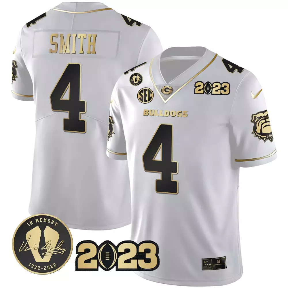 Custom White gold kelee ringo georgia bulldogs 2023 champions gold jersey all stitched
