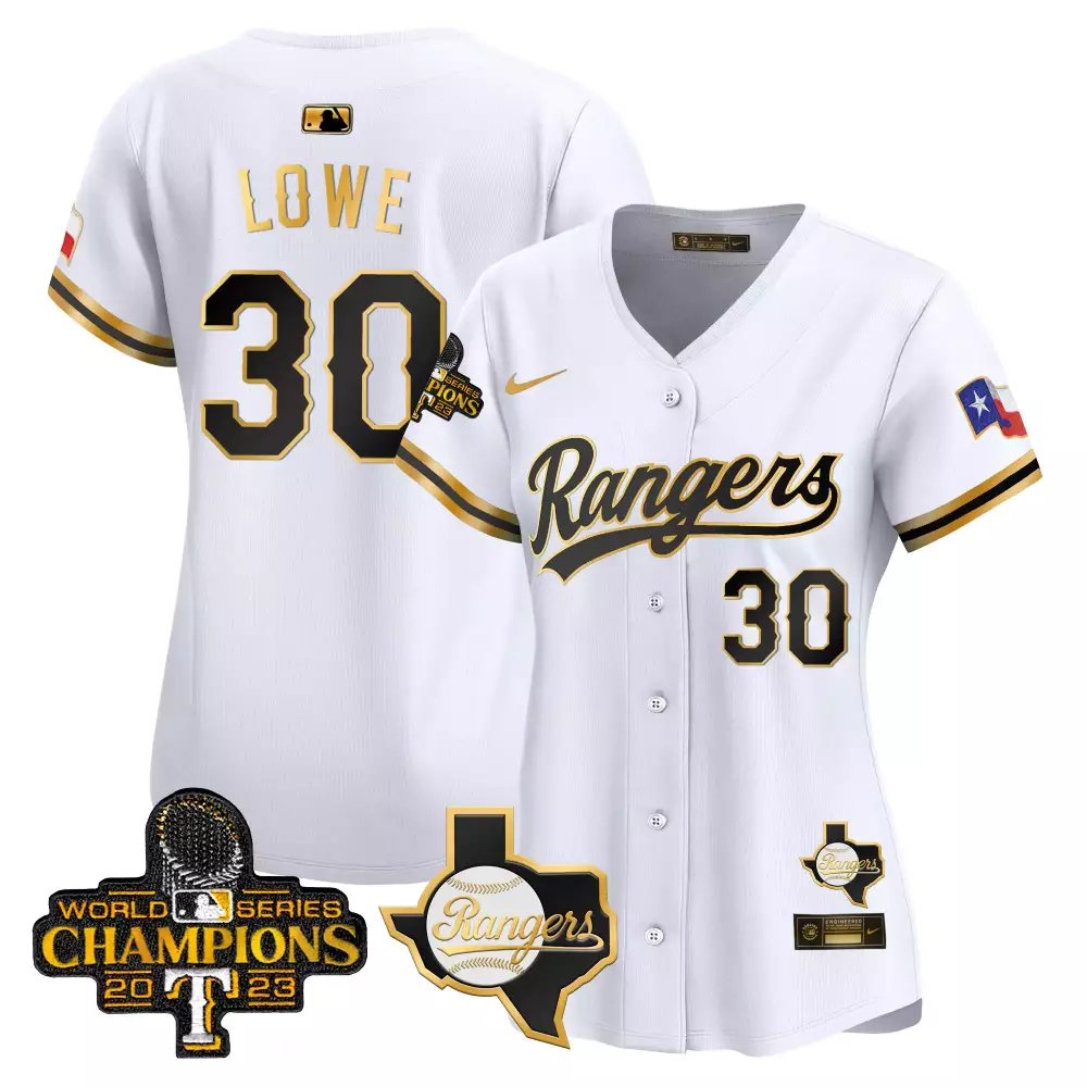 Custom White gold nathaniel lowe texas rangers 2023 world series champions gold trim vapor premier limited jersey v2 all stitched