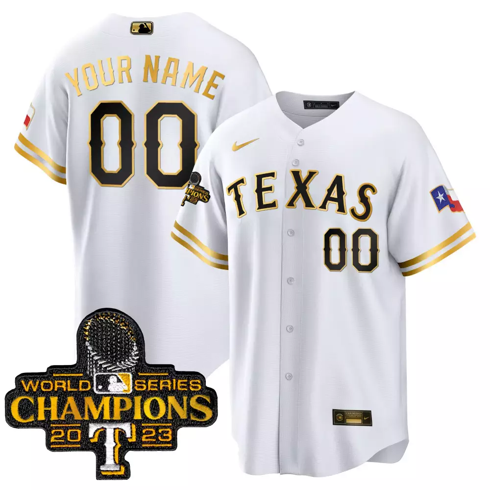 Customizable White gold texas rangers 2023 world series champions cool base custom jersey all stitched