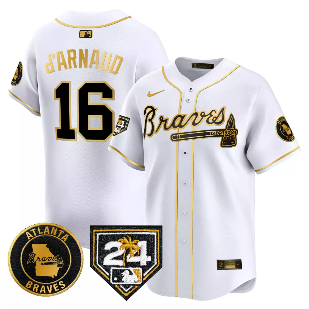 Custom White gold travis darnaud atlanta braves 2024 spring training patch vapor premier limited jersey all stitched