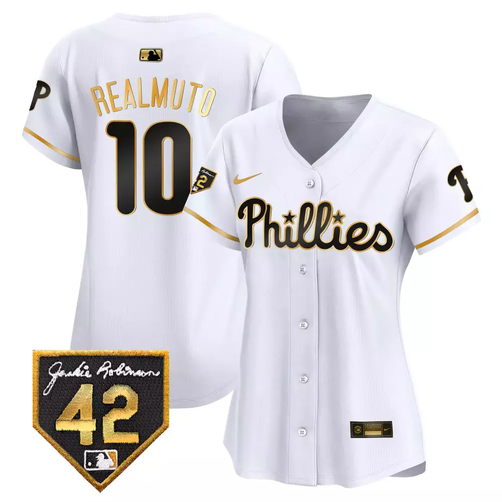 Custom White gold trea turner phillies 2024 jackie robinson patch vapor premier limited jersey all stitched