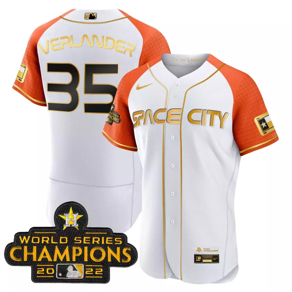 Customizable White gold v2 jos altuve astros 2023 space city champions alternate flex jersey all stitched