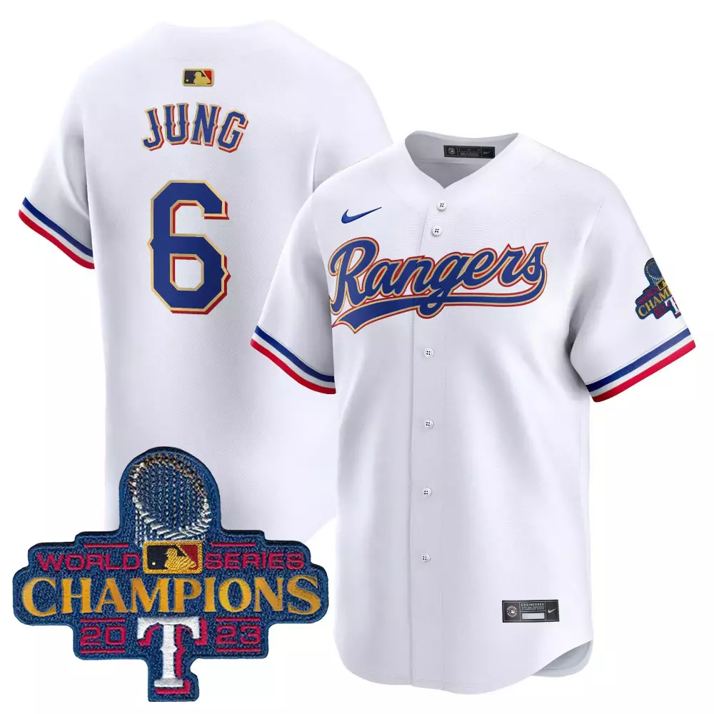 Custom White marcus semien texas rangers 2023 world series champions gold trim vapor premier limited jersey all stitched