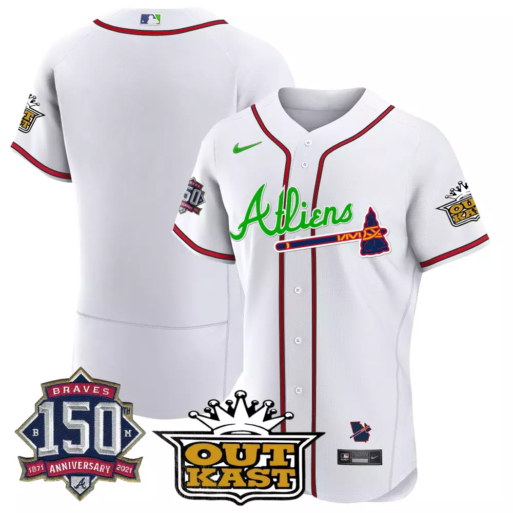 Custom White michael harris ii atlanta braves atliens 150th anniversary patch flex base jersey all stitched