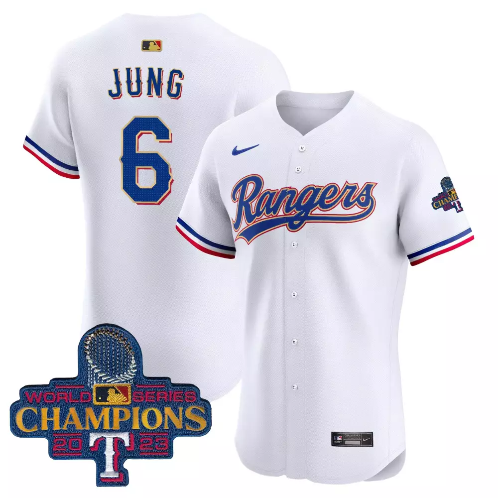 Custom White nathaniel lowe texas rangers 2023 world series champions gold trim vapor premier elite jersey all stitched