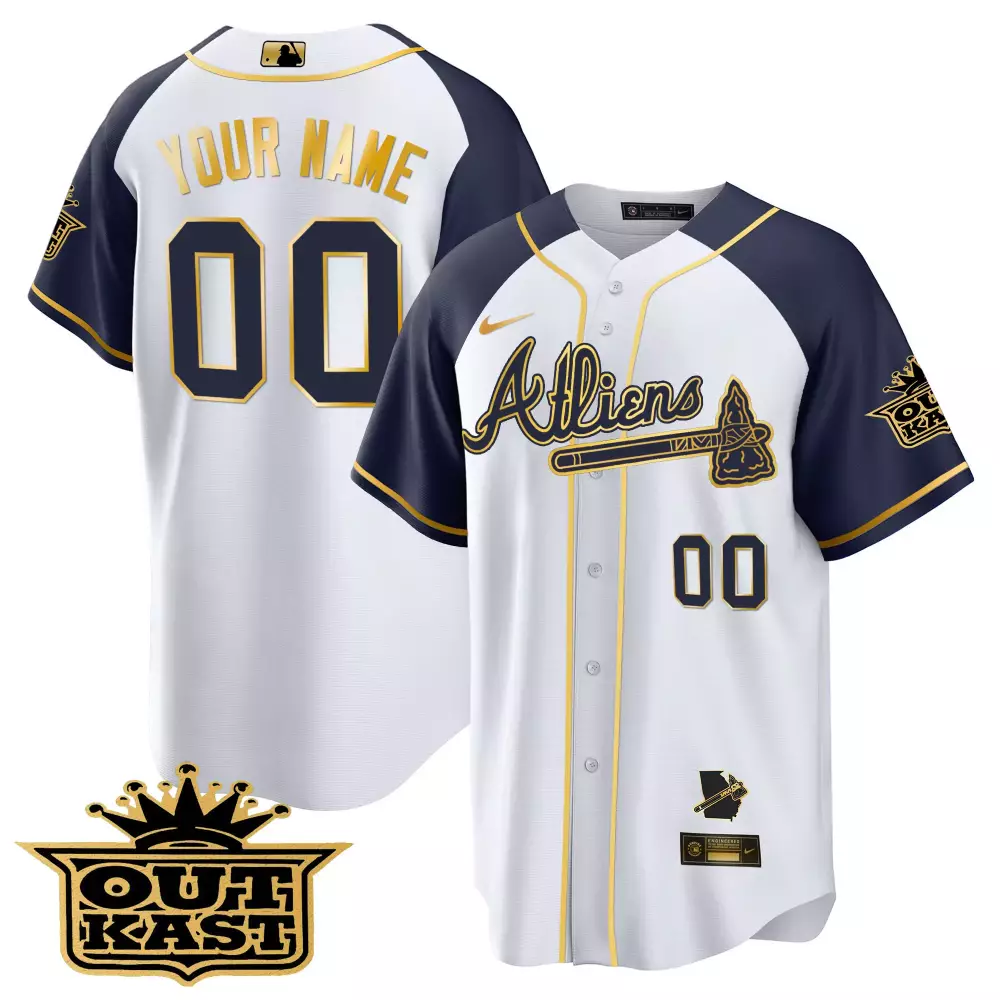Customizable White navy atlanta braves atliens gold alternate cool base custom jersey all stitched