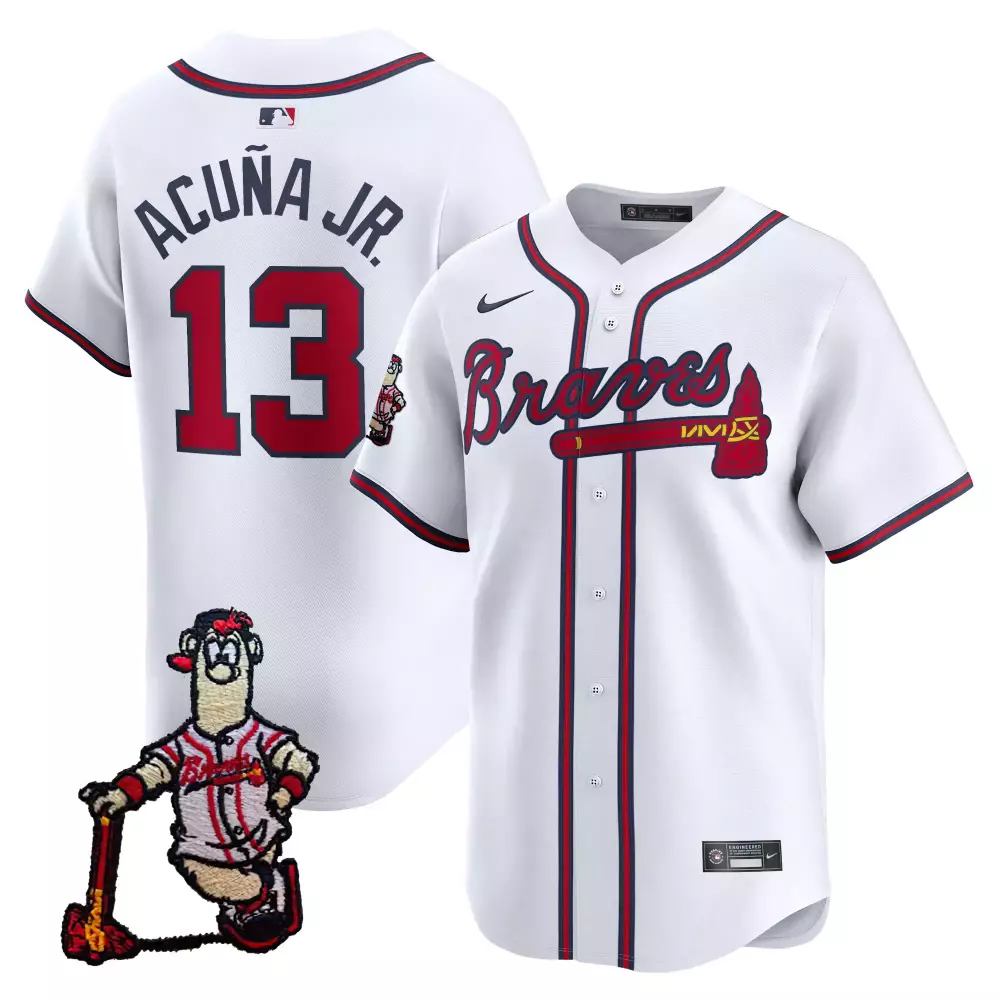 Personalized White ronald acuna jr atlanta braves blooper patch vapor premier limited jersey all stitched
